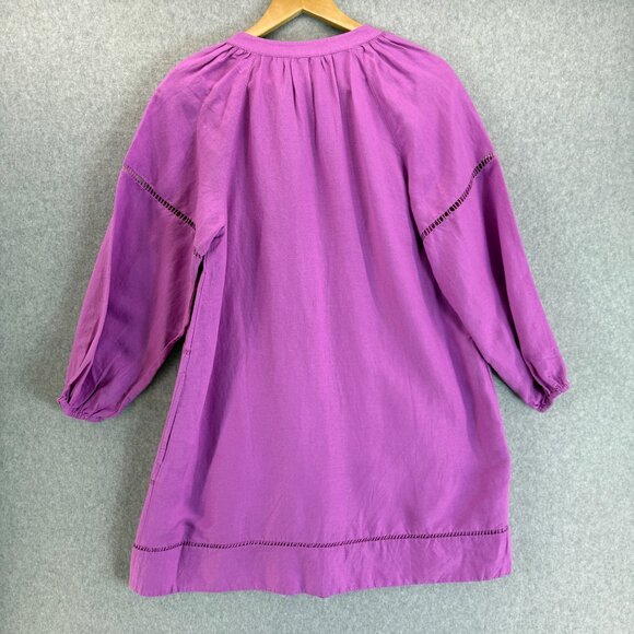 LOFT Purple Cutout Linen Blend Pocket Dress Tunic Womens Medium 3/4 Puff Sleeve - Picture 9 of 16